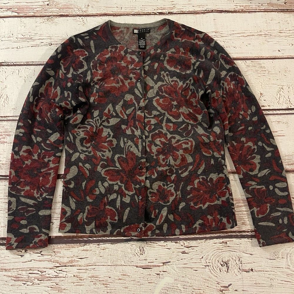 VTG Carole Little Lambs Wool Angora‎ Blend Floral Sweater M Cardigan Grannycore